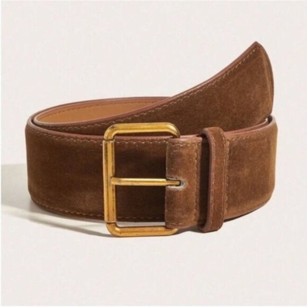 New! Anthropologie Brown Faux Suede Belt Gold Buckle (One Size) NWOT